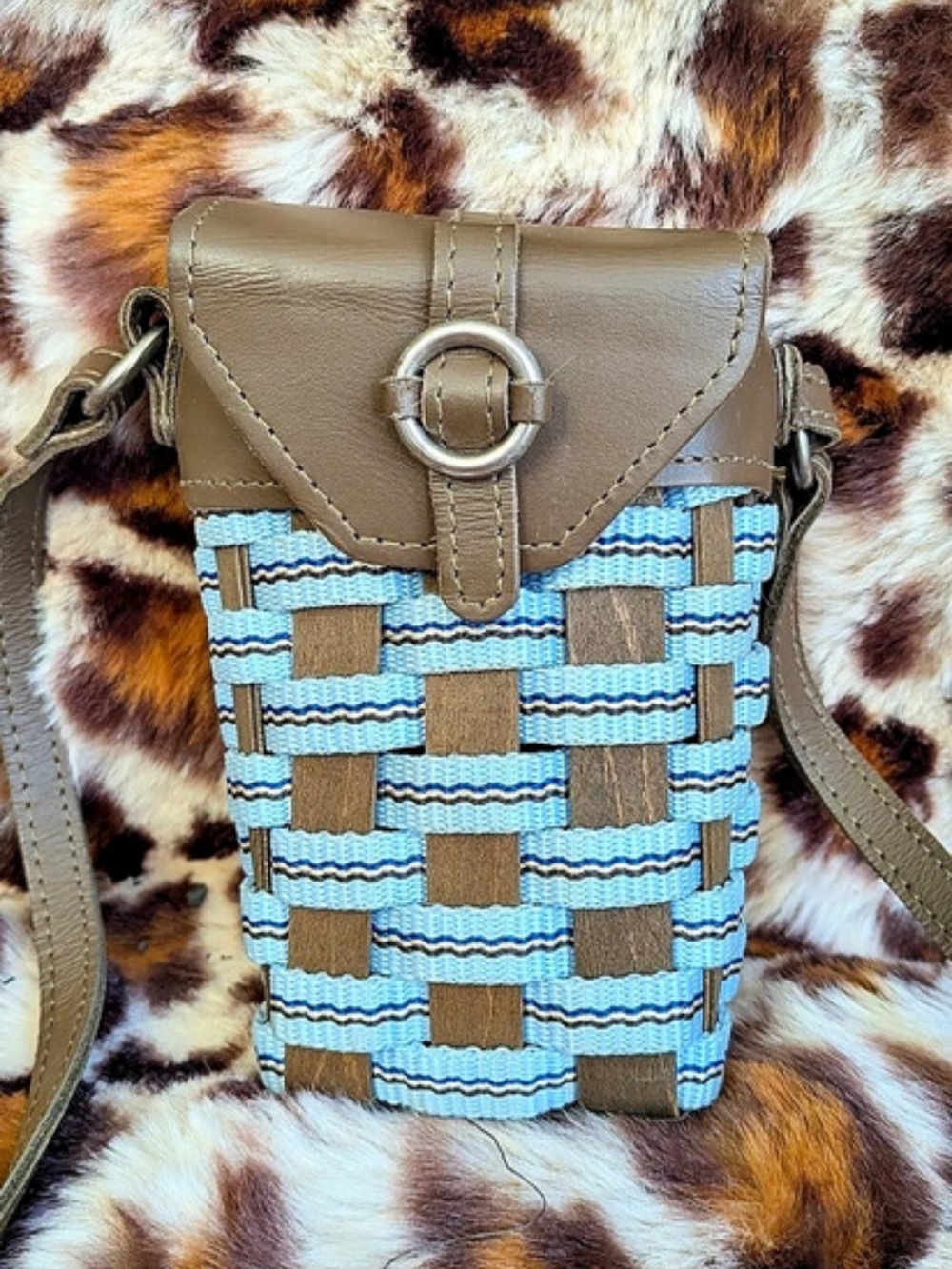 Longaberger Woven Crossbody Bag in Brown & Blue